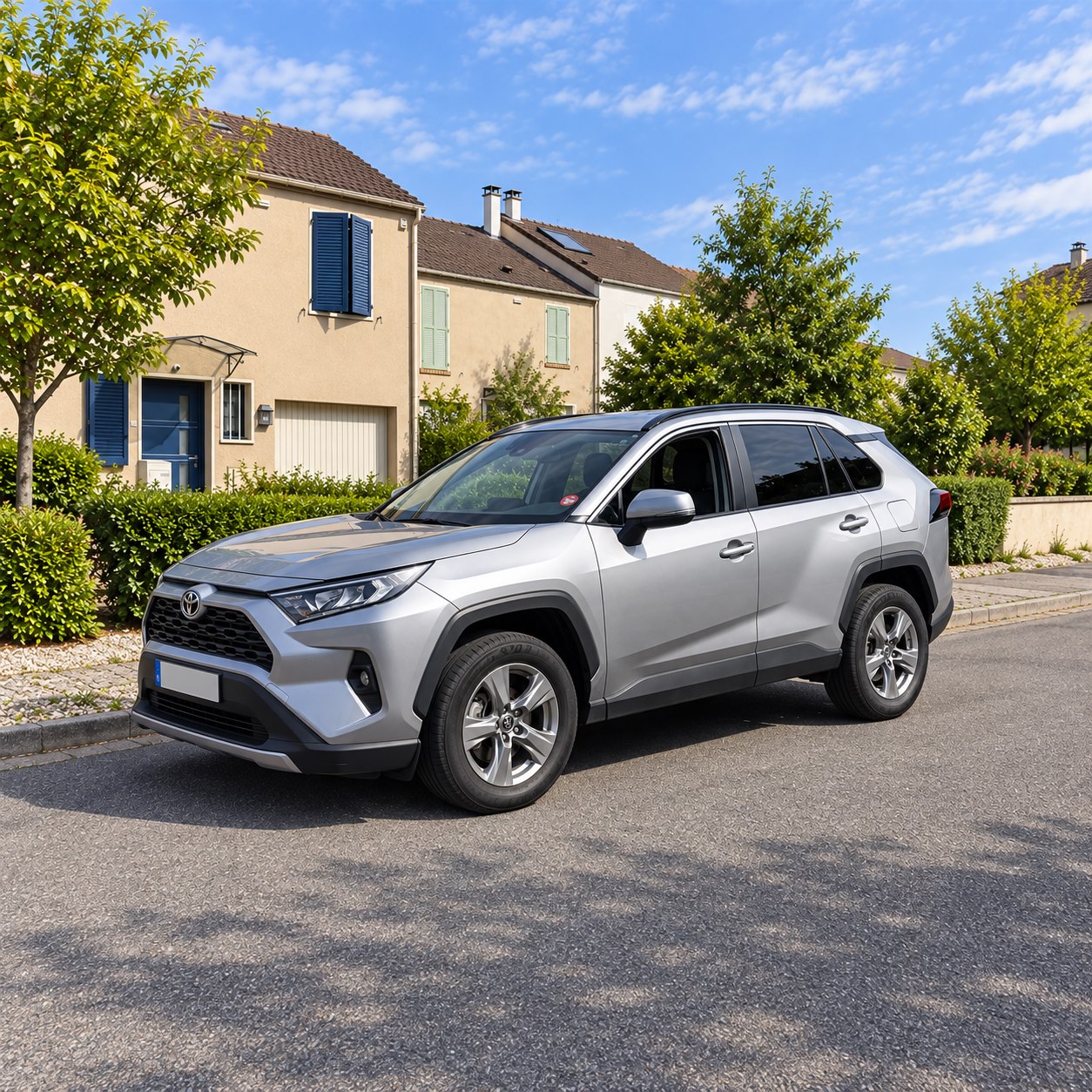 Toyota RAV4 Hybride argent de Marc, photographié de trois quarts avant